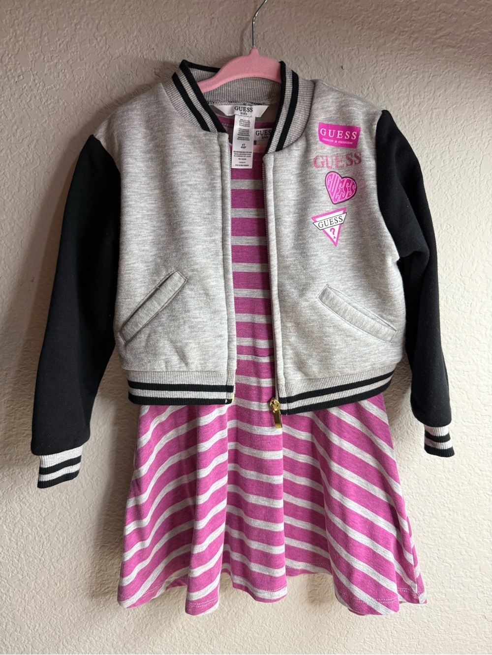 Guess Grey Jacket with Pink Logo Accents